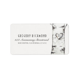 Birch Träd Rustic Carved Heart Bröllop Adressetikett