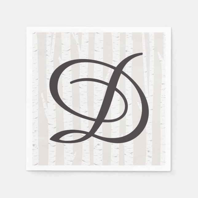 Birch Träd Rustic Wood Nature Bröllop Monogram Pappersservett (Framsidan)