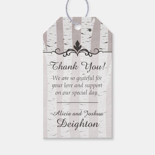 Birch Träd Rustic Wood Nature Bröllop Tack Presentetikett (Framsidan)