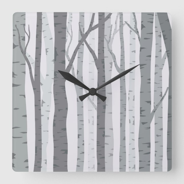 Birch Träd Wall Clock Fyrkantig Klocka (Framsida)