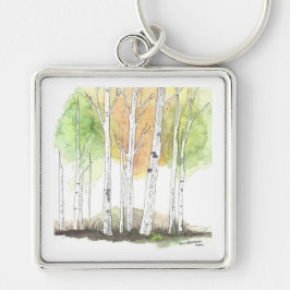 Birch Tree keychain Fyrkantig Silverfärgad Nyckelring