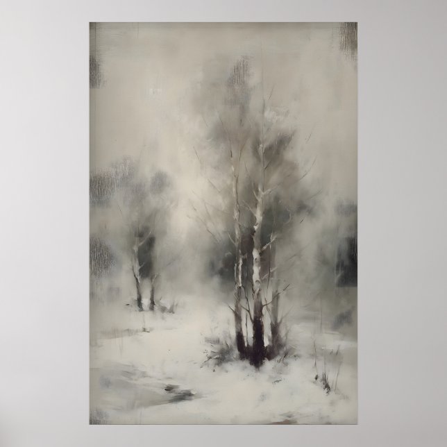 Birch Trees In Snow, Gothic Forest Landscape Wall  Poster (Framsidan)