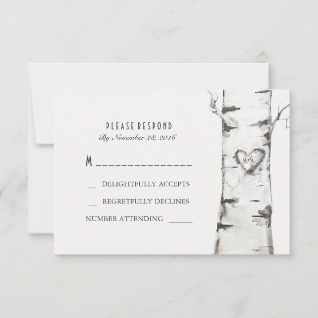Birch Wood Heart Rustic Bröllops OSA Cards (Framsida)