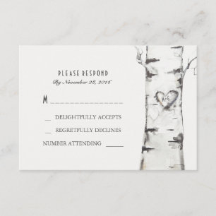 Birch Wood Heart Rustic Bröllops OSA Cards Kort