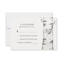 Birch Wood Heart Rustic Bröllops OSA Cards