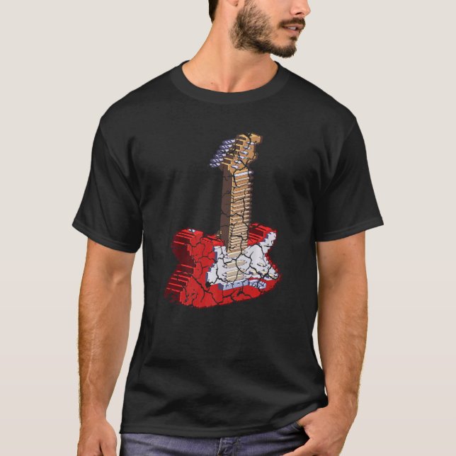 Birck Bas Rock Gitarr Distressed T Shirt (Framsida)