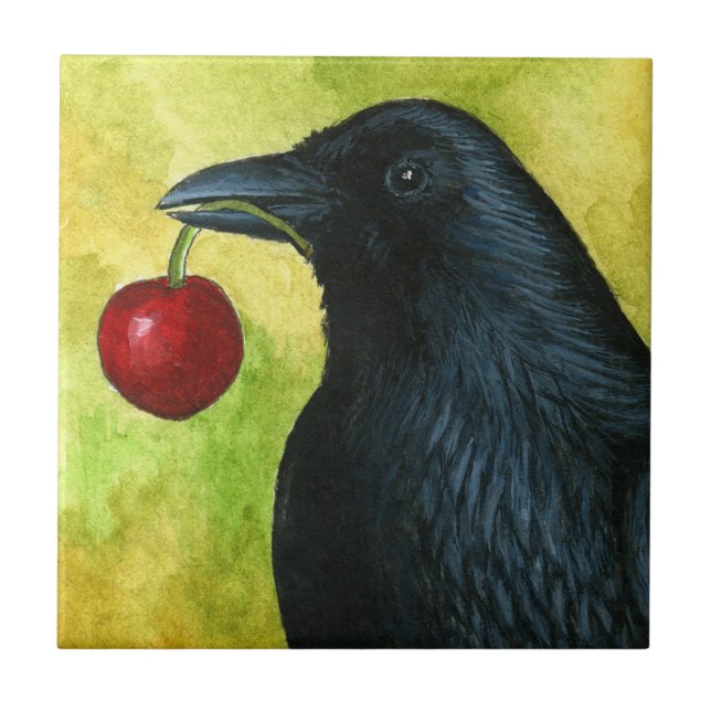 Bird 55 crow raven kakelplatta (Framsidan)