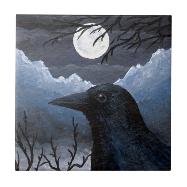 Bird 58 Crow Raven Kakelplatta (Framsidan)
