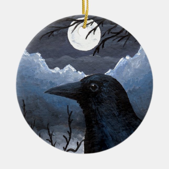 Bird 58 Kråka Raven Julgransprydnad Keramik (Framsidan)