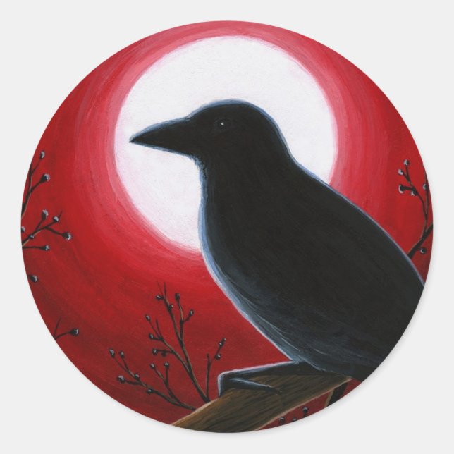 Bird 62 Kråka Raven Runt Klistermärke (Framsida)