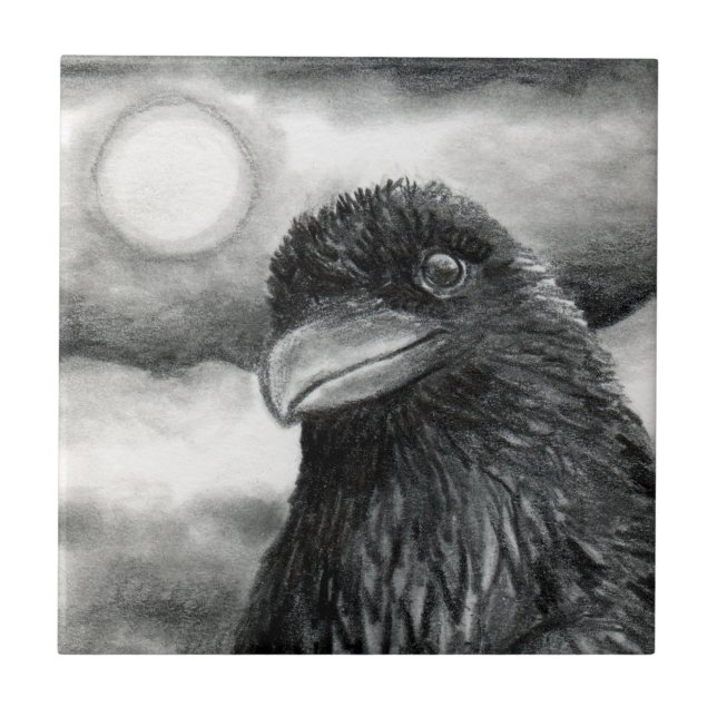 Bird 64 Kråka Raven Kakelplatta (Framsidan)