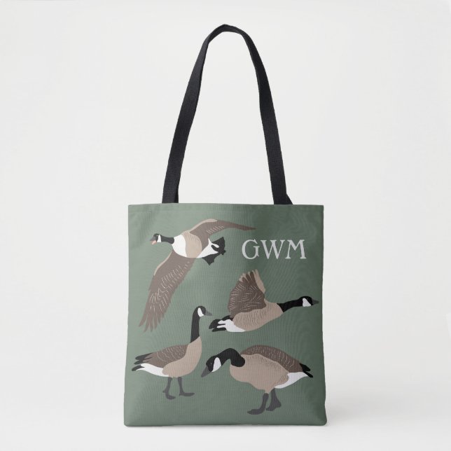 Bird Älskare Canada Geese Illustration Monogrammed Tygkasse (Framsida)