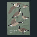 Bird Älskare Canada Geese Illustration Personlig Kökshandduk<br><div class="desc">Skapa en personlig som är perfekt för fågeln älskare. Den här kökshandduken i anpassningsbar har realistiska illustrationer av kanadensiska gäss i brunt vitt och svart mot gröntens bakgrund. Det är redo till personlig med ditt eget meddelande i det nedre hörnet i vit text.</div>