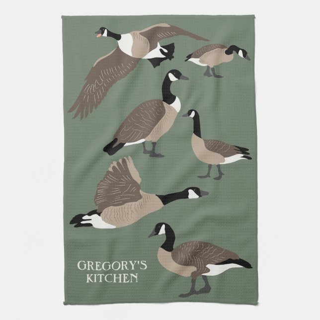 Bird Älskare Canada Geese Illustration Personlig Kökshandduk (Vertikal)
