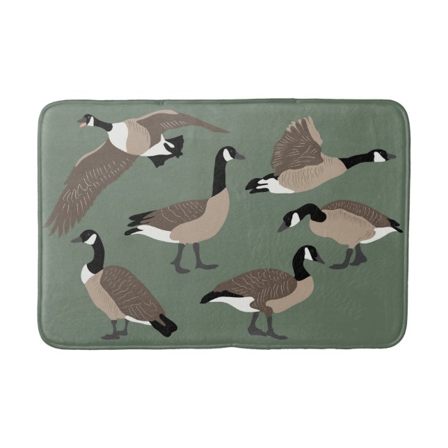 Bird Älskare Canada Geese Illustration Sage Grönt Badrumsmatta (Framsidan)
