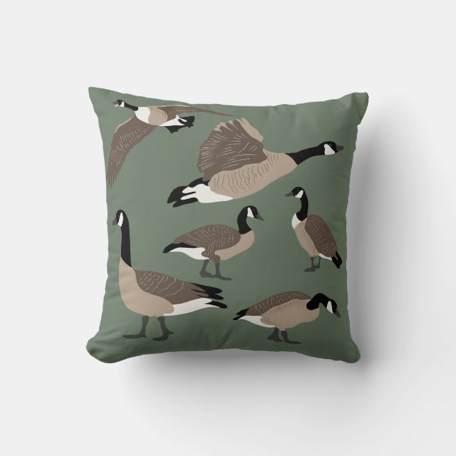 Bird Älskare Canada Geese Illustration Sage Grönt Kudde (Framsida)