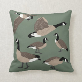 Bird Älskare Canada Geese Illustration Sage Grönt Kudde