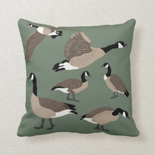 Bird Älskare Canada Geese Illustration Sage Grönt Kudde
