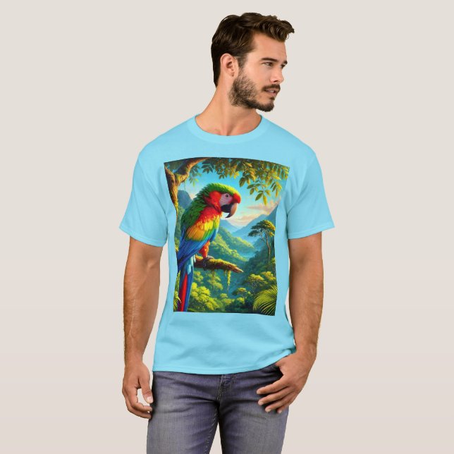 Bird Älskare Macaw Parrot Blue T-Shirt (Hel framsida)
