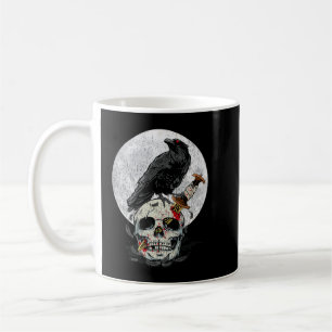 Bird Älskare Vintage Kråka Skull Måne Raven Gothic Kaffemugg
