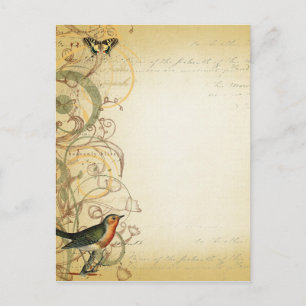 Bird and Butterfly Swirl Finare Vykort