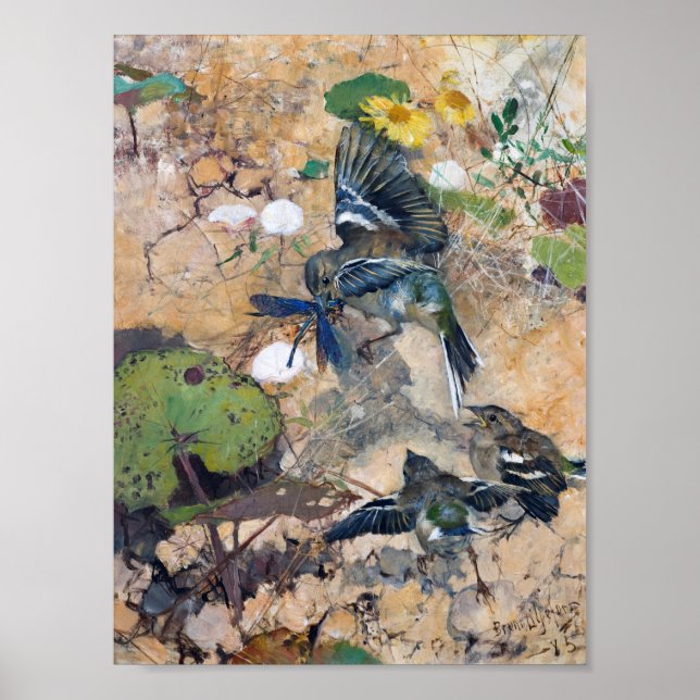 Bird and Dragonfly, Bruno Liljefors Poster (Framsidan)