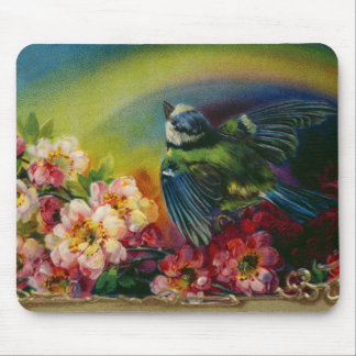 Bird and Flowers Postcard Mousepad Musmatta
