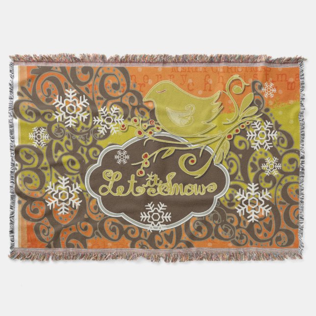 Bird and Snowflake Swirls Helgdag Throw Mysfilt (Framsidan)
