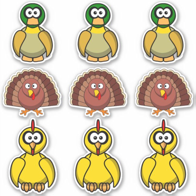 Bird Anka, Turkiet, Chicken Tecknad Klistermärken (Framsida)