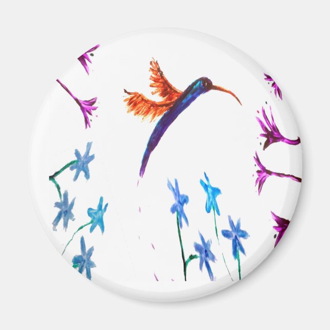Bird Art Blommigt Hummingbird Magnet (Framsidan)