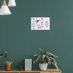 Bird Art Blommigt Hummingbird Poster