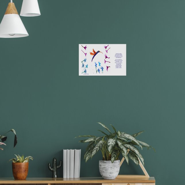 Bird Art Blommigt Hummingbird Poster (Vardagsrum 1)