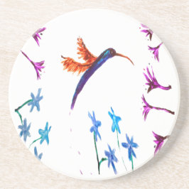 Bird Art Blommigt Hummingbird Underlägg Sandsten