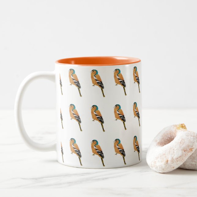 Bird Art Chaffinch Mönster Två-Tonad Mugg (Med munk)