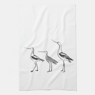 Bird Art Minimalist Teckning i Black and White Kökshandduk