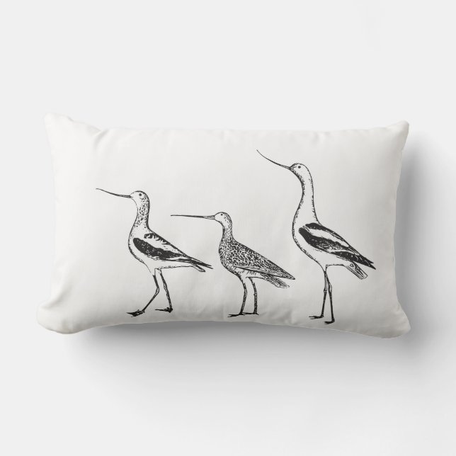 Bird Art Minimalist Teckning i Black and White Lumbarkudde (Framsida)