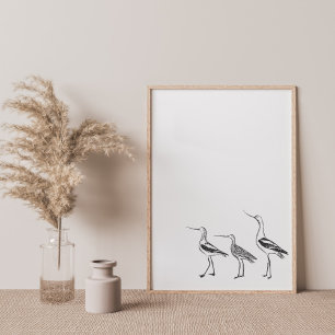 Bird Art Minimalist Teckning i Black and White Poster