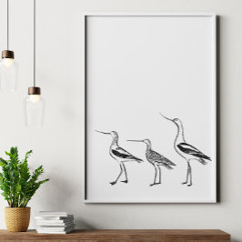 Bird Art Minimalist Teckning i Black and White Poster