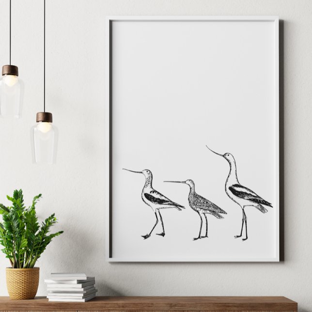 Bird Art Minimalist Teckning i Black and White Poster (Skapare uppladdad)