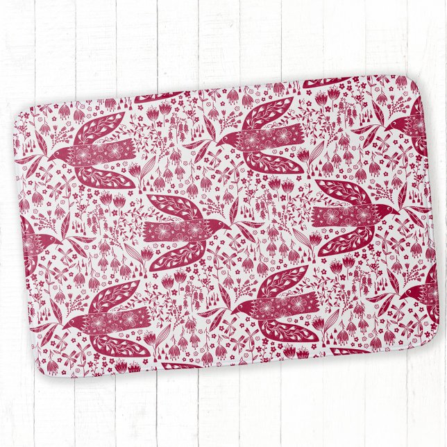 Bird Art Red White Badrumsmatta (Red and white dove bird folk art  bathmat)