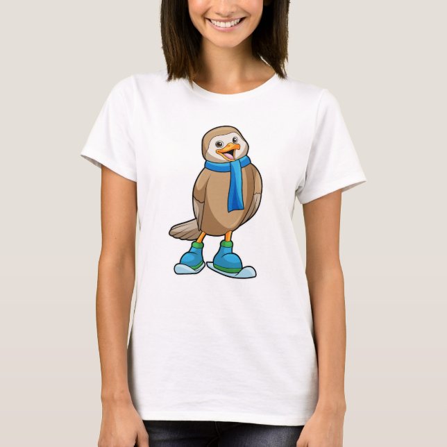 Bird as Skier med Ski & Scarf T Shirt (Framsida)