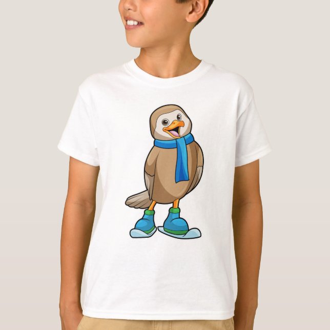 Bird as Skier med Ski & Scarf T Shirt (Framsida)