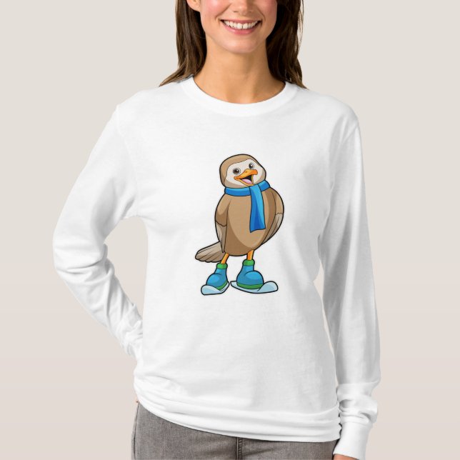 Bird as Skier med Ski & Scarf T Shirt (Framsida)