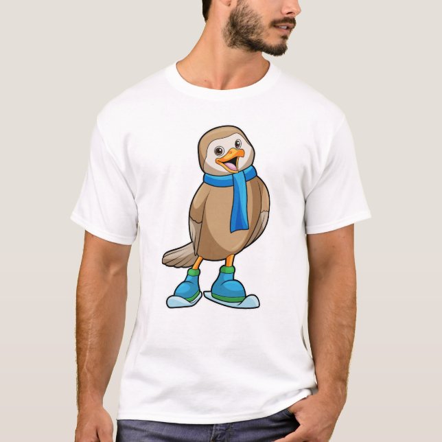 Bird as Skier med Ski & Scarf T Shirt (Framsida)
