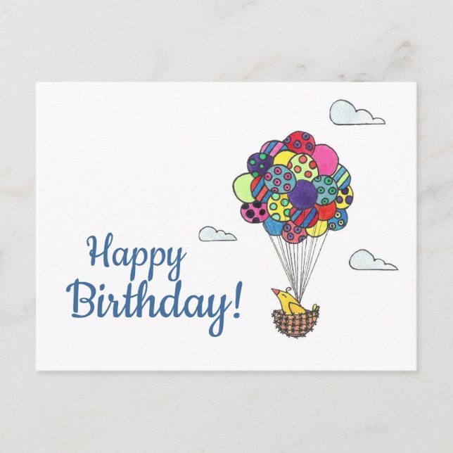 Bird Balloons Grattis på födelsedagen Vykort (Framsida)