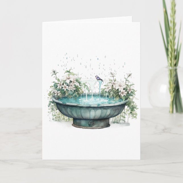 Bird Bath omgiven av Flowers BLANK Kort (Framsida)