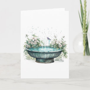 Bird Bath omgiven av Flowers BLANK Kort