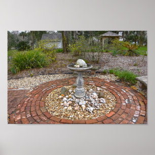Bird Bath vid Orman House, Apalachicola, Florid Poster