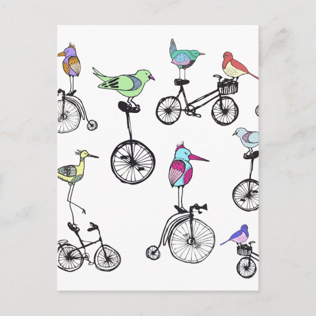 Bird Bike Illustration Vykort (Framsida)