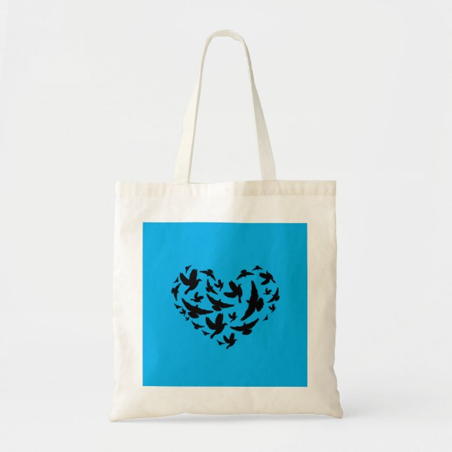 Bird blue and black tote bag personalise tygkasse (Framsidan)